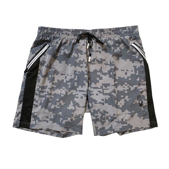 Spyder Active Shorts Mens XL Extra Large Grey Camo Drawstring Tie Elastic Waist - Picture 1 of 10